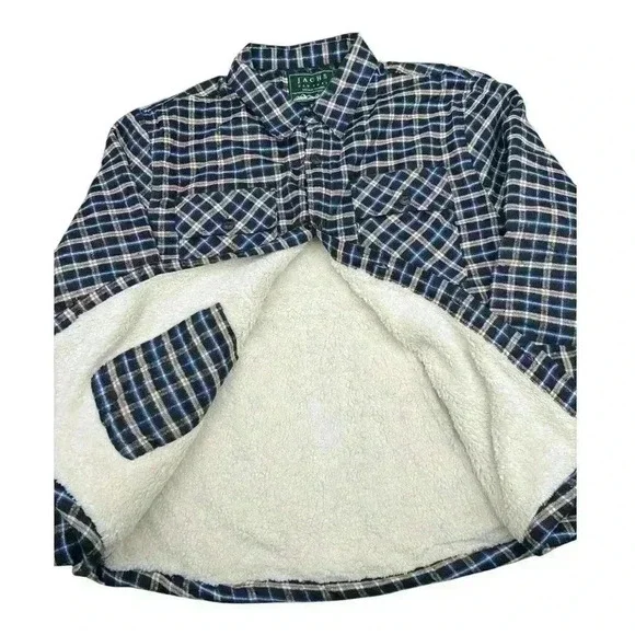 Jachs New York Sherpa Lined Blue, brn and Black Plaid Flannel Shacket NWT Sz.XXL - Picture 3 of 8